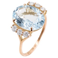 3.33 Carat Aquamarine and Diamond 14k Yellow Gold Cocktail Ring