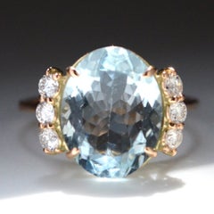 3.33 Carat Aquamarine and Diamond 14k Yellow Gold Cocktail Ring