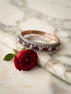Victorian 3.80 Ct Natural Ruby 4.60 Ct. Diamond 14 KT Gold Riviere Bangle