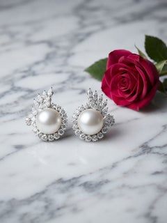 1950 ca 6.50 Ct Diamond 15.50 mm South Sea Pearl Earrings 18 KT