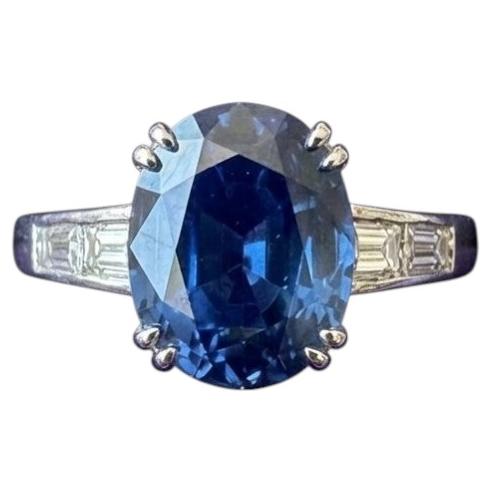 Estate 18kt Weißgold 3,31 Ct No Heat Blauer Saphir Diamant Ring