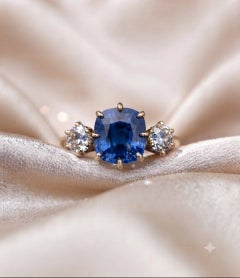 Victorian 4.45 Ct Natural No Heat Ceylon Sapphire 1.15 Ct Diamond Trilogy Ring