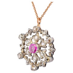 Victorian Natural Ruby Rose Cut Diamond Beautiful Flower Pendant