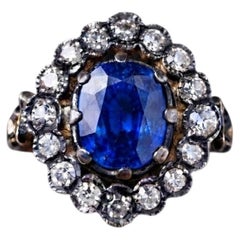 Edwardian Style 2.77 Ct. No Heat Cobalt Blue Sapphire Diamond Cluster Ring