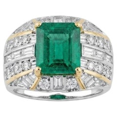 Italian Mid-century Colombian Emerald 5.0 Ct Diamond Cocktail ring
