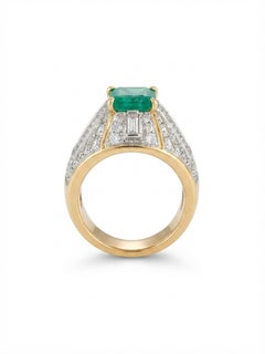 Italian Mid-century Colombian Emerald 5.0 Ct Diamond Cocktail ring