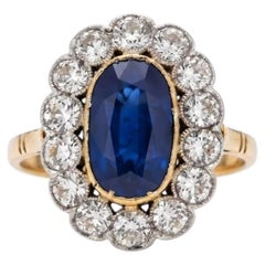 Late Victorian 4.18 Ct No Heat Ceylon Sapphire 1.70 Ct. Old Diamond Rare ring