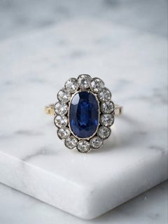 Late Victorian 4.18 Ct No Heat Ceylon Sapphire 1.70 Ct. Old Diamond Rare ring