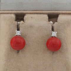 Vintage Style Natural Red Coral Diamond Monachina Earrings