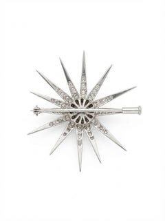 Art Deco Celestial 1.10 Ct Diamond 18 KT White Gold Star Brooch