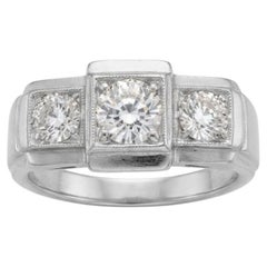 Art Deco .75 Ct. Diamond Three Stone Gent 18 KT Italian Ring