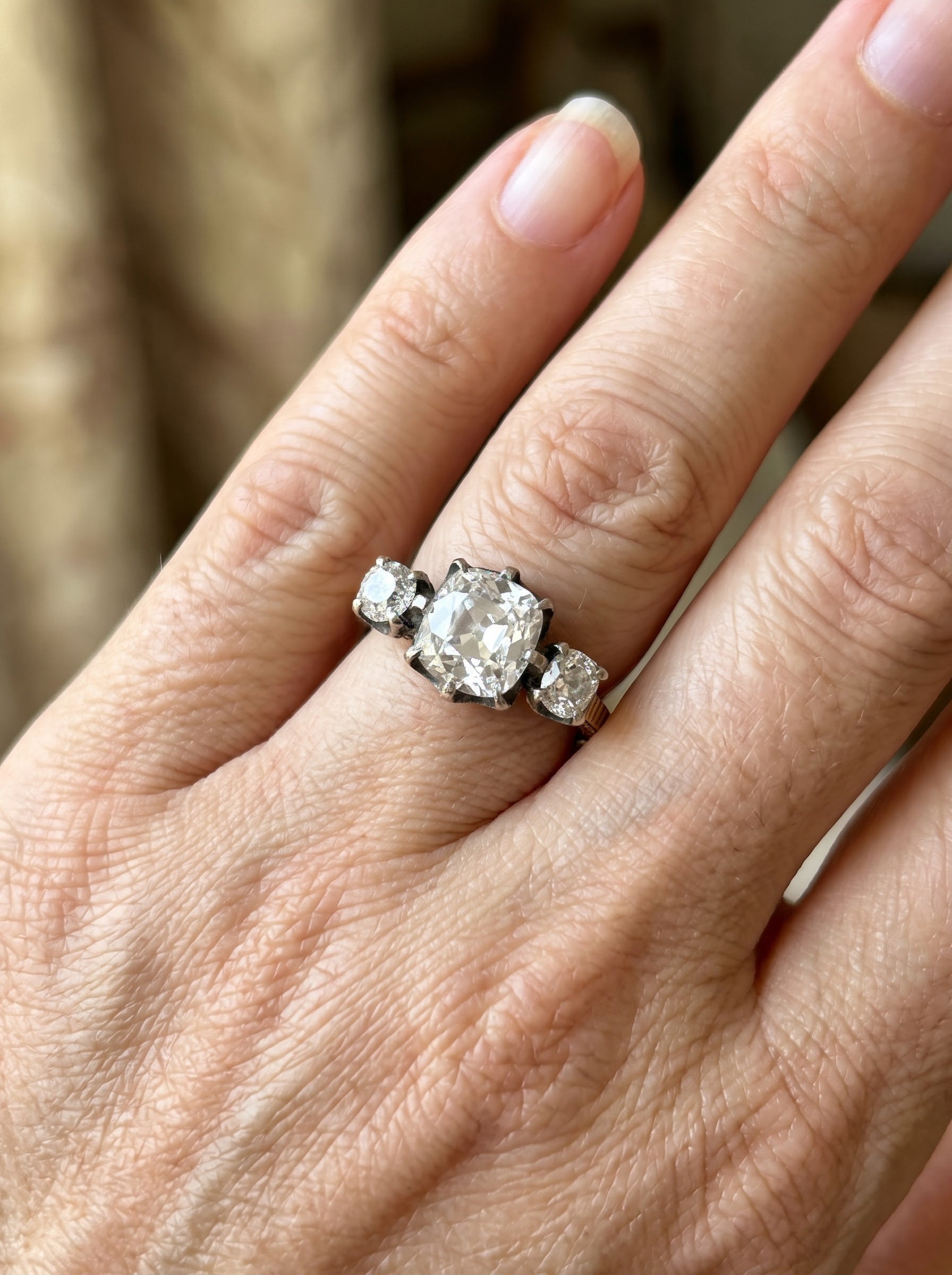 Victorian 1.52 Ct Plus Three Stone Old Mine Engagement ring For Sale at ...