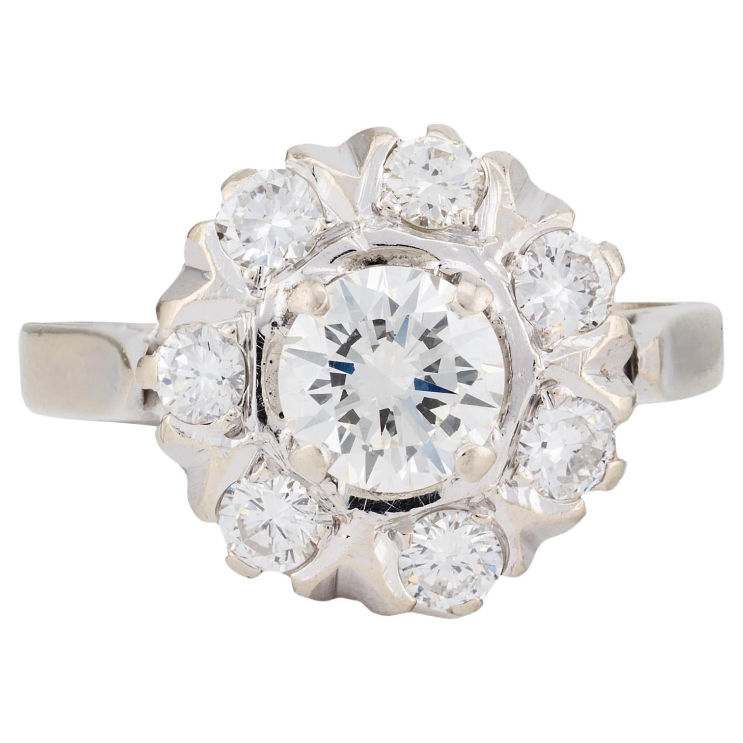 Bague de fiançailles Art Déco 1.45Ctw Diamond Halo Style en or blanc 14K