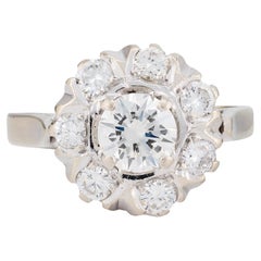 Art Deco 1.45Ctw Diamant Halo Stil Verlobungsring in 14K Weißgold