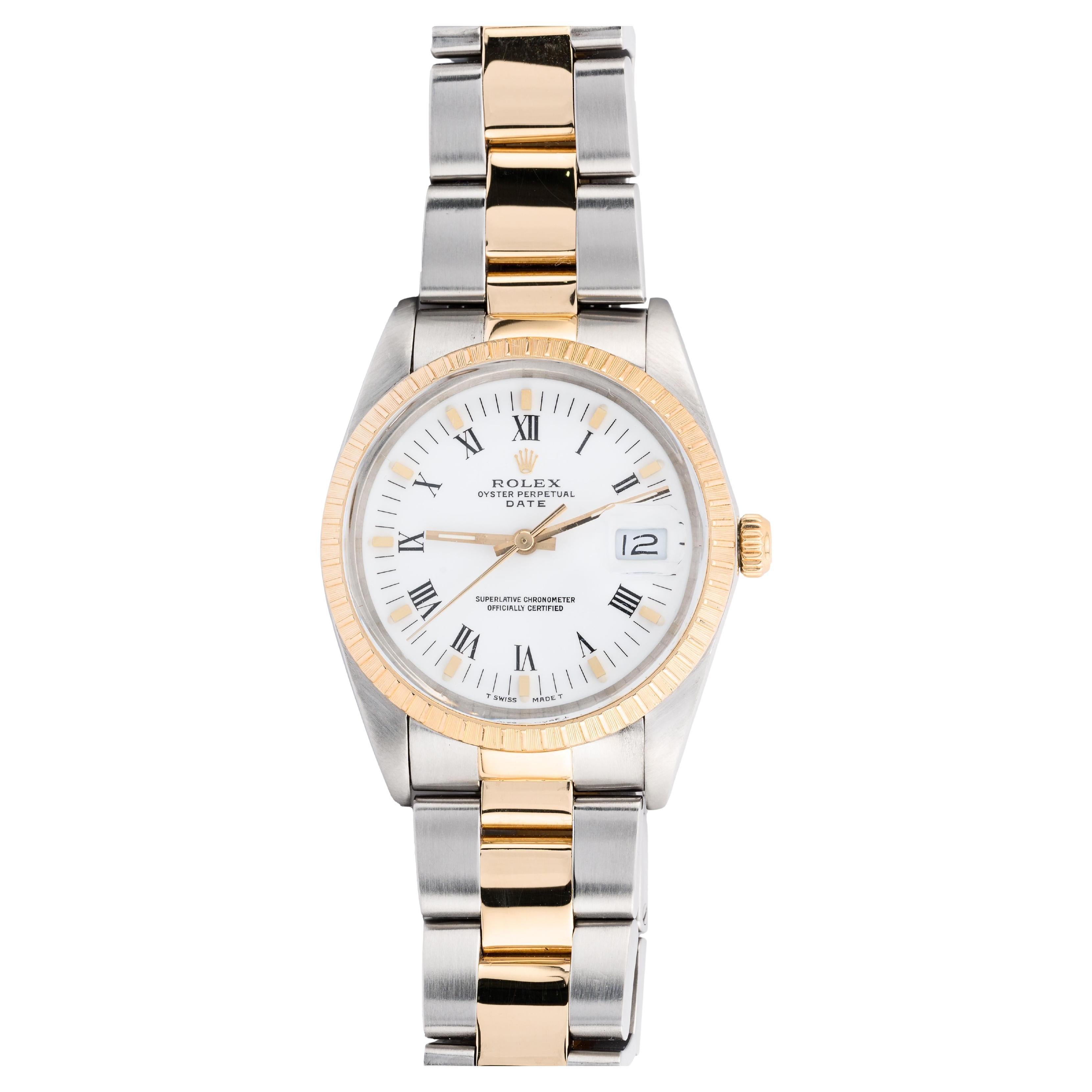 Rolex Oyster Perpetual Date 34MM in oro 18 carati e acciaio inossidabile con quadrante bianco in vendita