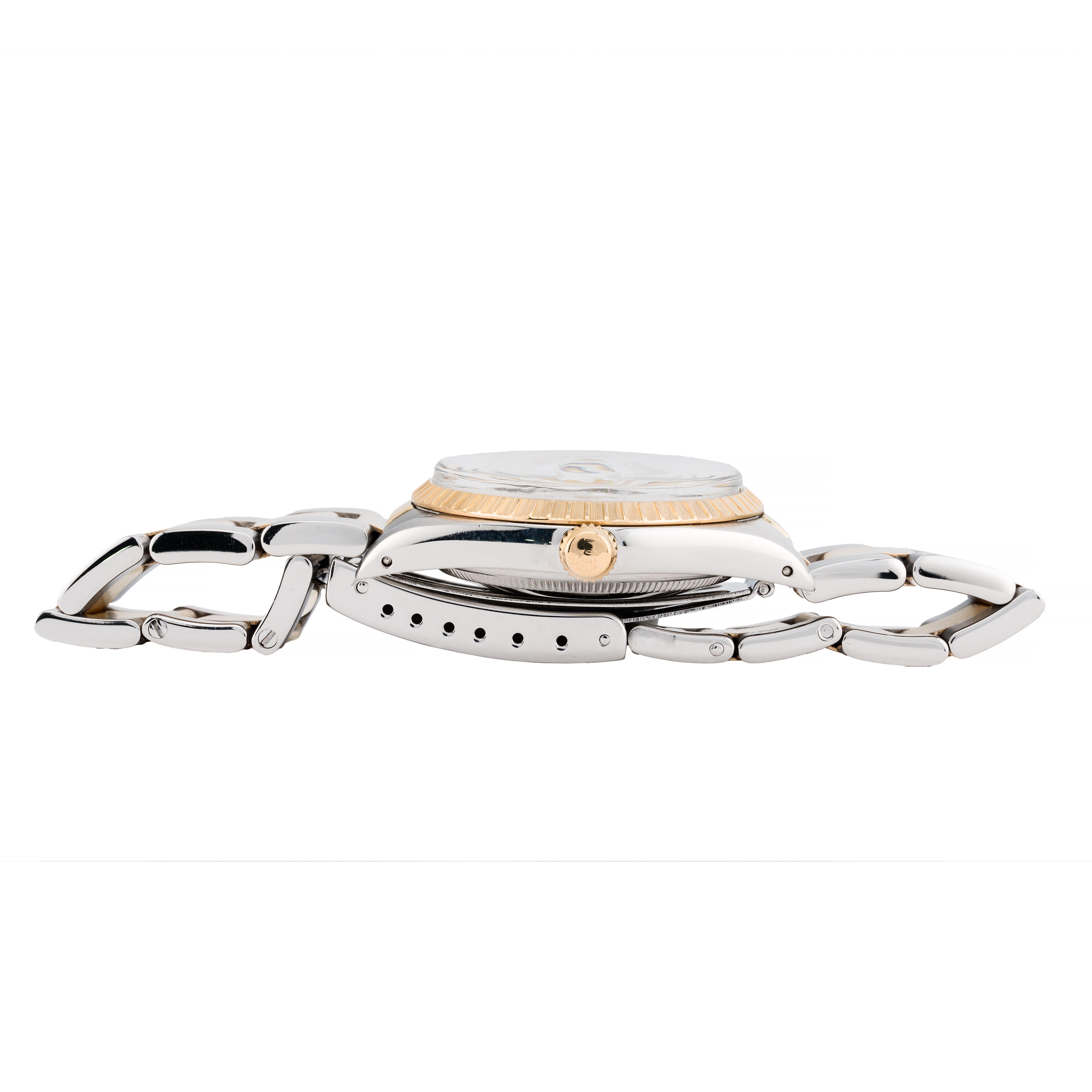 da uomo o donna Rolex Oyster Perpetual Date 34MM in oro 18 carati e acciaio inossidabile con quadrante bianco in vendita