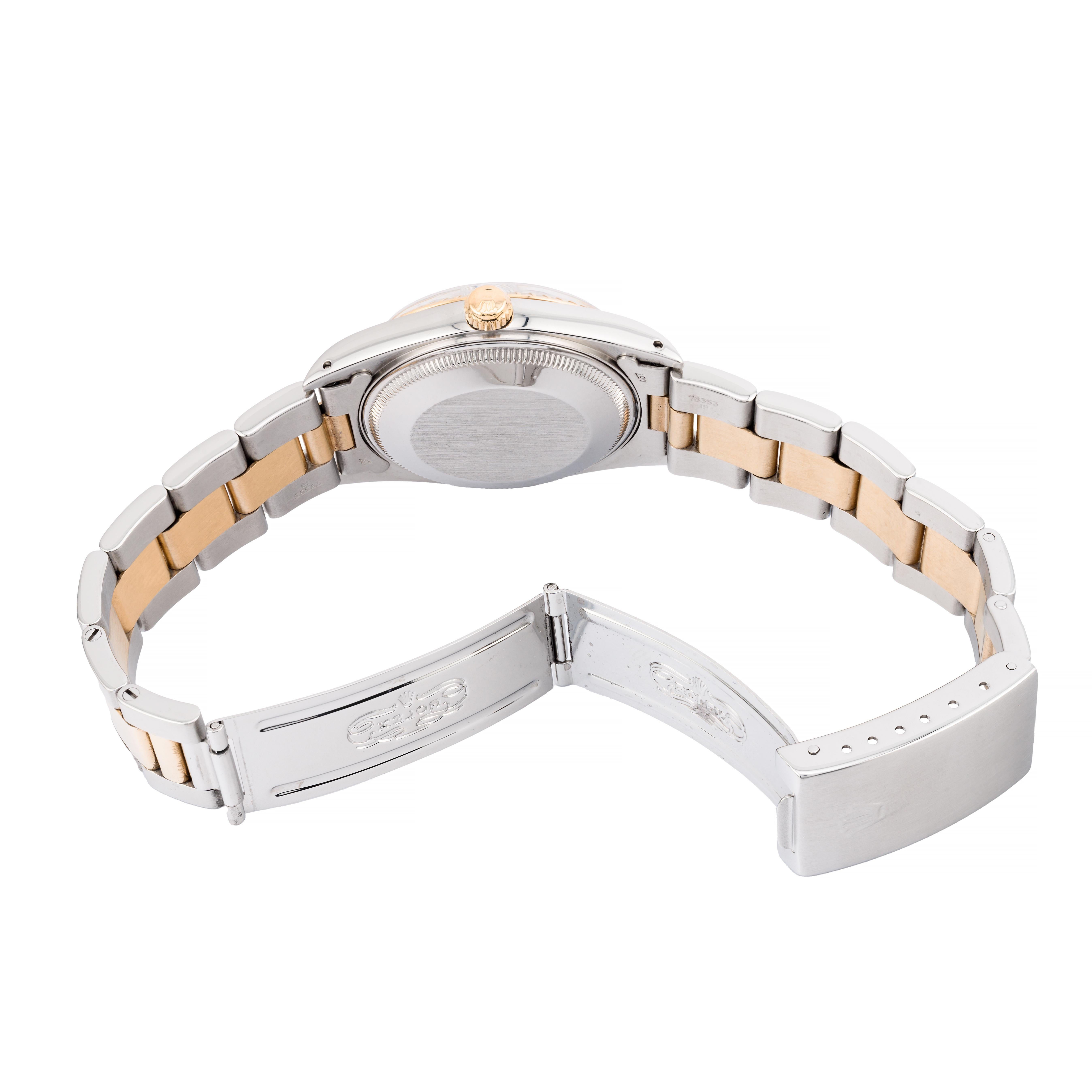 Rolex Oyster Perpetual Date 34MM in oro 18 carati e acciaio inossidabile con quadrante bianco in vendita 1