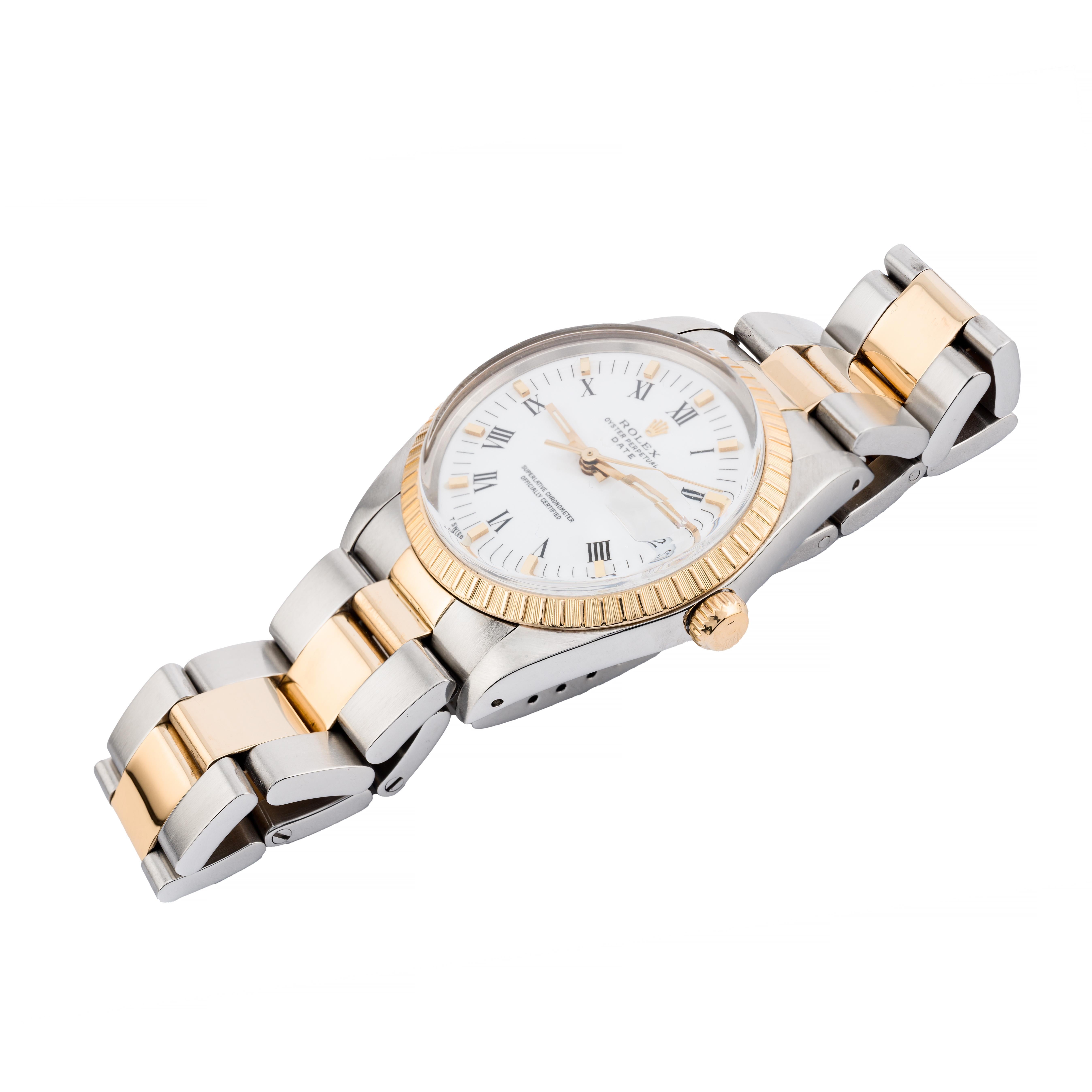 Contemporaneo Rolex Oyster Perpetual Date 34MM in oro 18 carati e acciaio inossidabile con quadrante bianco in vendita