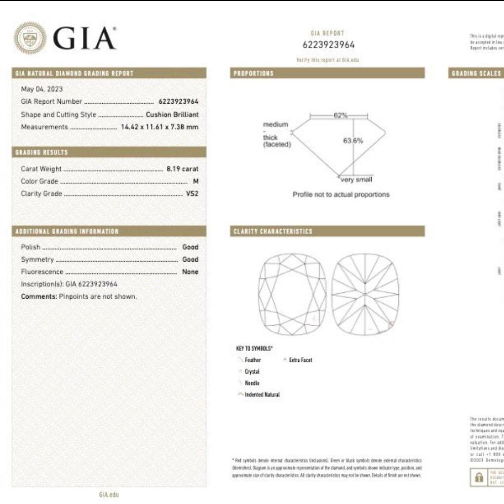 Certificato GIA - Diamante Brilliante da 8,19 ct. in vendita 1