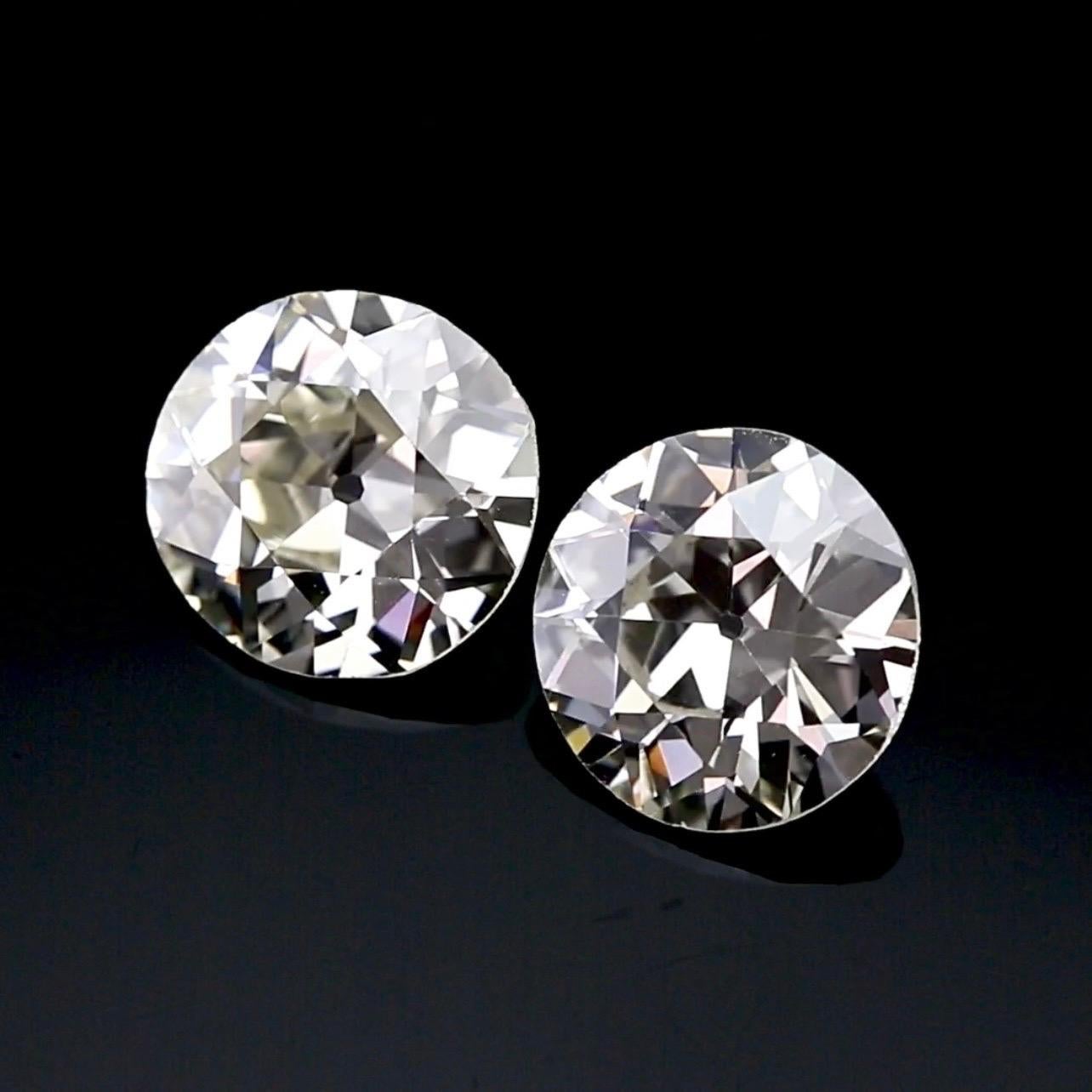 Old European Cut Diamonds , 6.58 Carats Total, GIA Cert - Rare Matching Pair For Sale 3