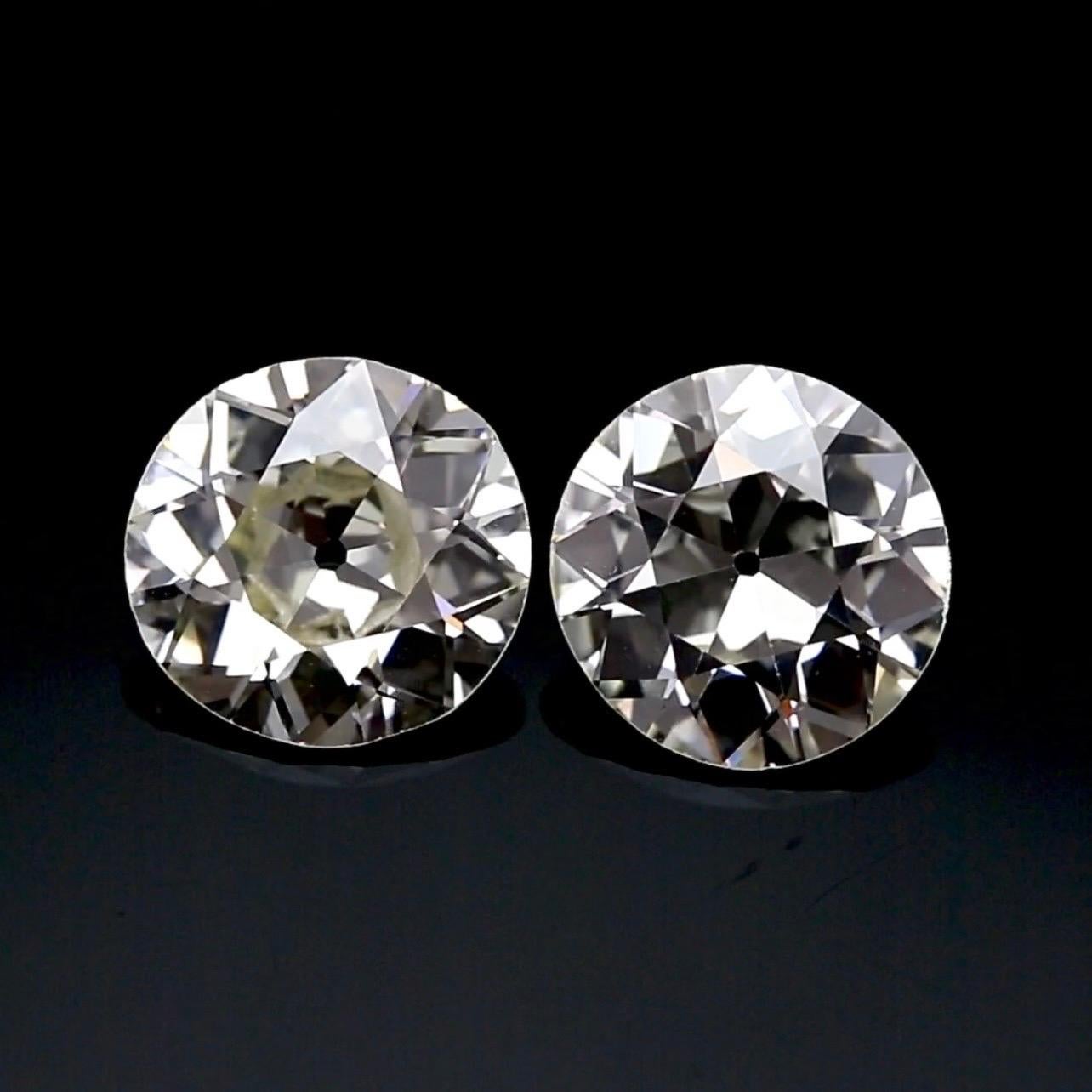 Women's or Men's Old European Cut Diamonds , 6.58 Carats Total, GIA Cert - Rare Matching Pair For Sale