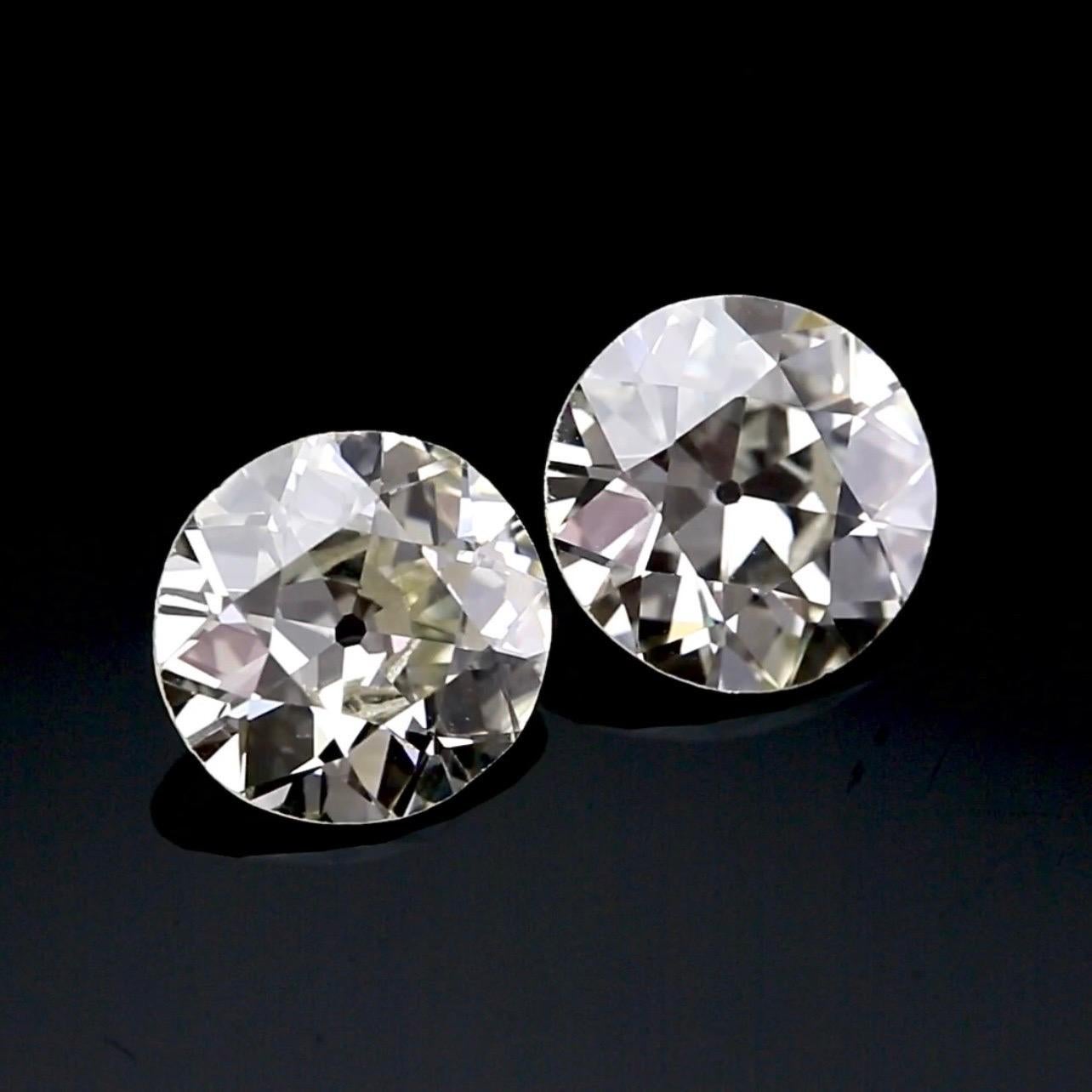 Old European Cut Diamonds , 6.58 Carats Total, GIA Cert - Rare Matching Pair For Sale 1
