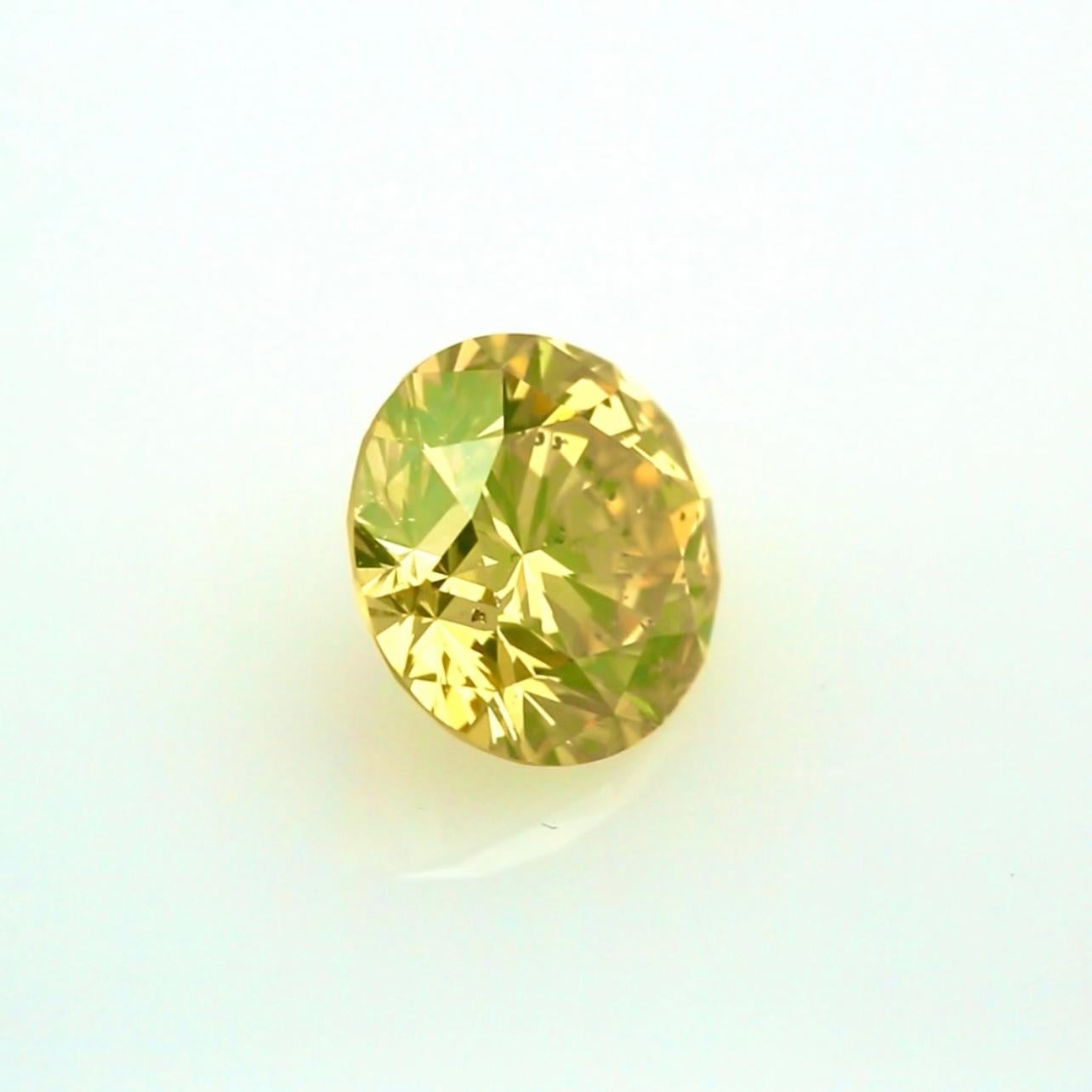Taille ronde Diamant rond brillant de 2,22 carats de couleur vert-jaune intense - certifié GIA en vente
