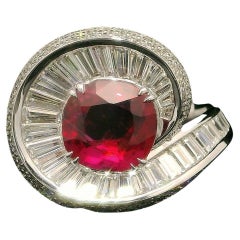 2.24ct Pigeon Blood Ruby Cocktail Ring with 2.15cts Baguette 
Round Diamonds