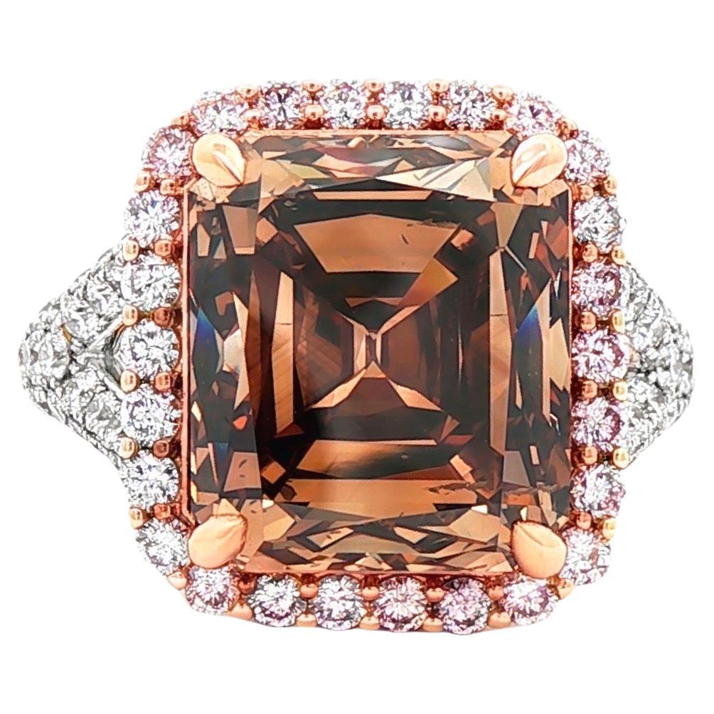 Antique France Cut Diamond Ring GIA Certified 10.02Ct Fancy Dark Orangy Brown