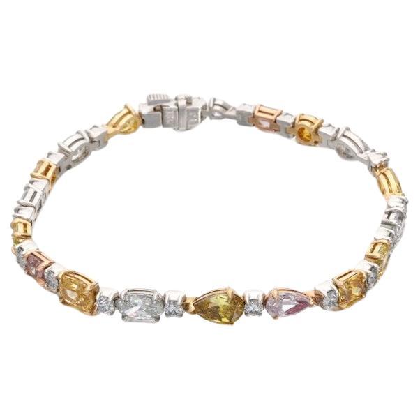 GIA-zertifiziertes Armband mit 14 Steinen, ausgefallene farbige Diamanten und Diamanten im Angebot