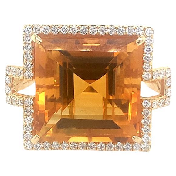 Natural 16.45 Carat Citrine and diamond ring For Sale