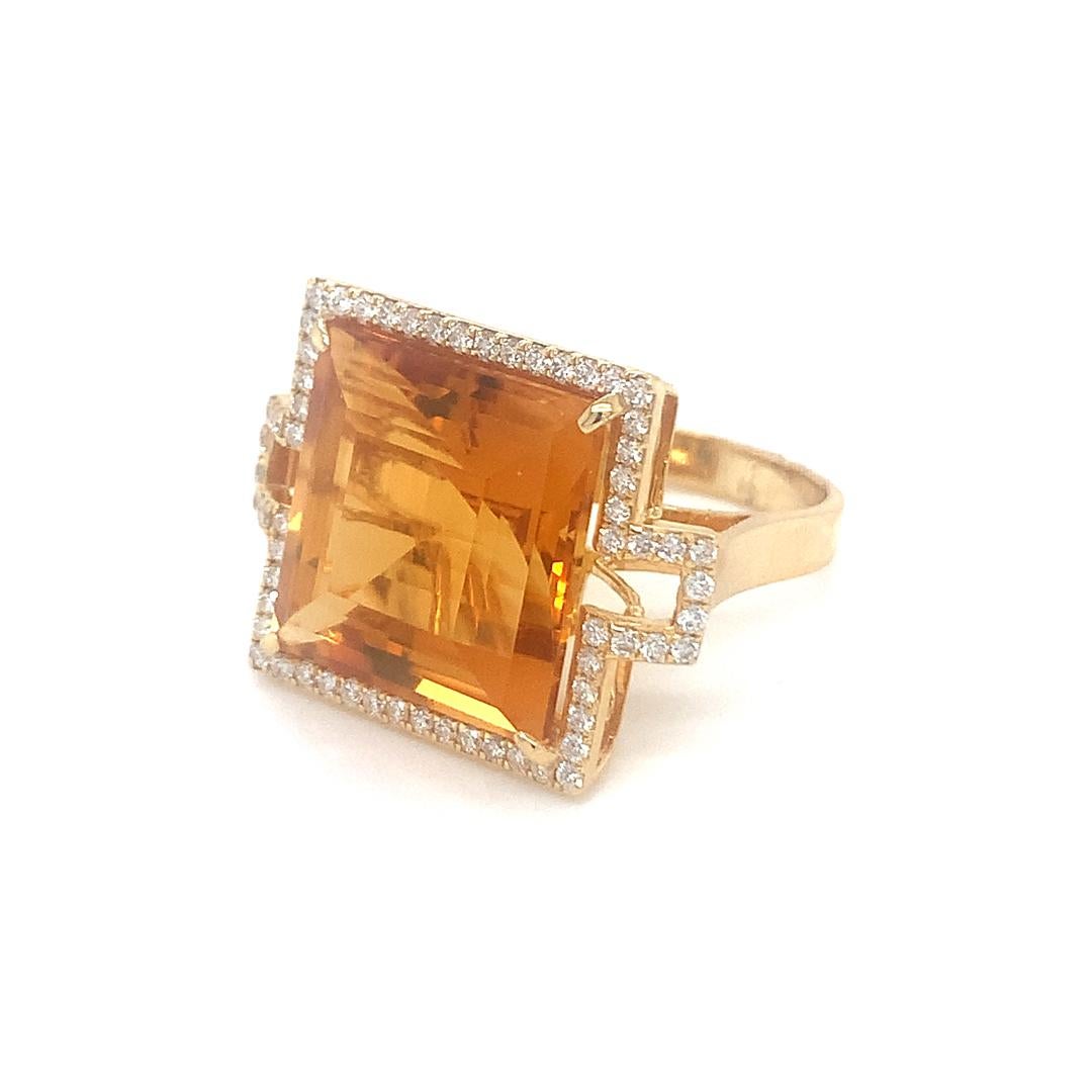 Emerald Cut Natural 16.45 Carat Citrine and diamond ring For Sale