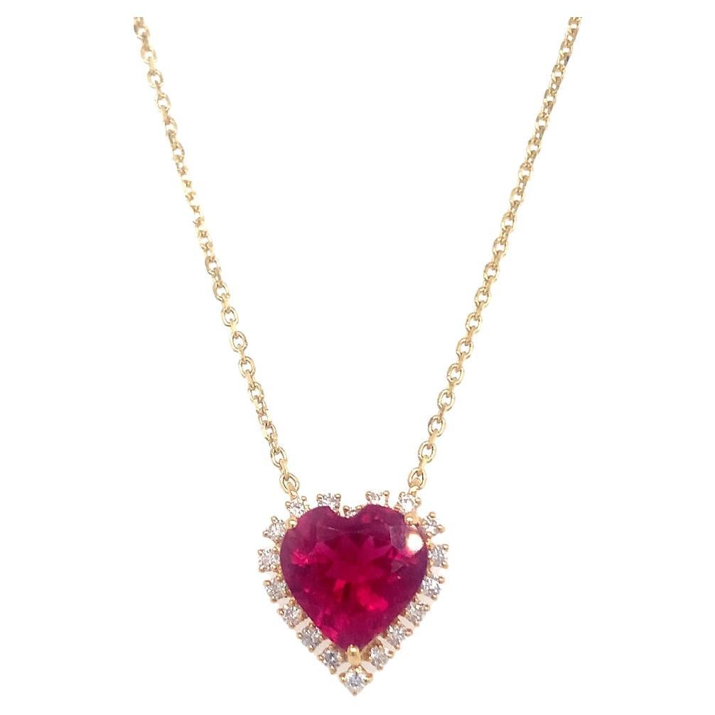 A beautiful heart shape rubelite necklace with diamond For Sale