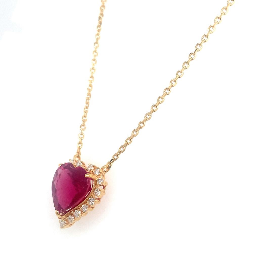 A beautiful heart shape rubelite necklace with diamond For Sale 1