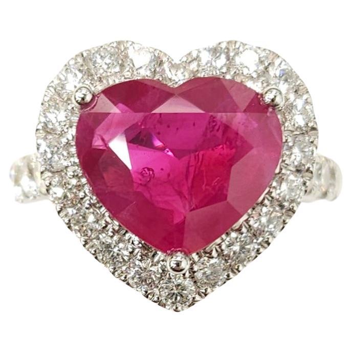 IGI Certified 3.08 Carat  Burma Ruby & Diamond Ring in 18K White Gold For Sale