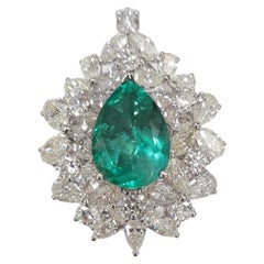 IGI-zertifizierter 4,19 Karat kolumbianischer Smaragd & Diamant-Cluster-Ring-Anhänger mit 2 Arten 