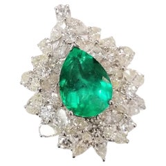 Used IGI certified 4.19 Carat Colombian Emerald & Diamond Cluster Ring Pendent 2 way 