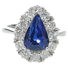 IGI Certified 3.08 Carat Blue Sapphire & Diamond Ring in 18K White Gold