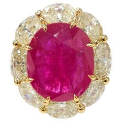 IGI Certified 6.53 Carat Ruby & 3.71 Carat Oval Diamond Ring in 18K Yellow Gold