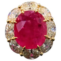 IGI Certified 6.53 Carat Ruby & 3.71 Carat Oval Diamond Ring in 18K Yellow Gold