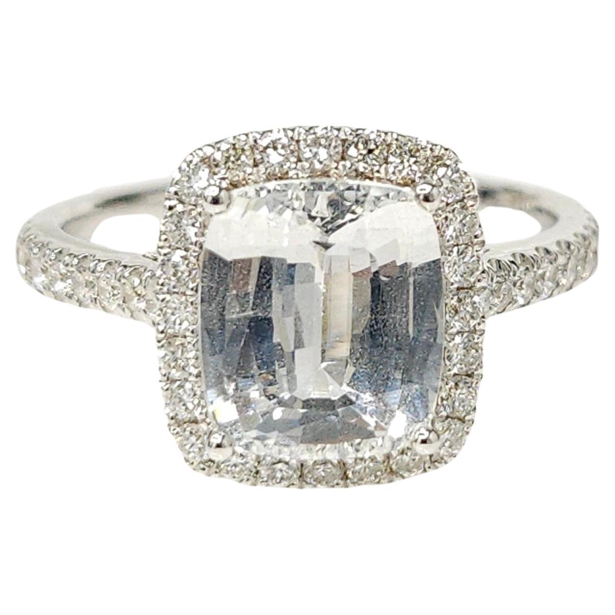 IGI Certified 2.35 Carat Unheated Sapphire & Diamond Ring in 18K WhiteGold For Sale