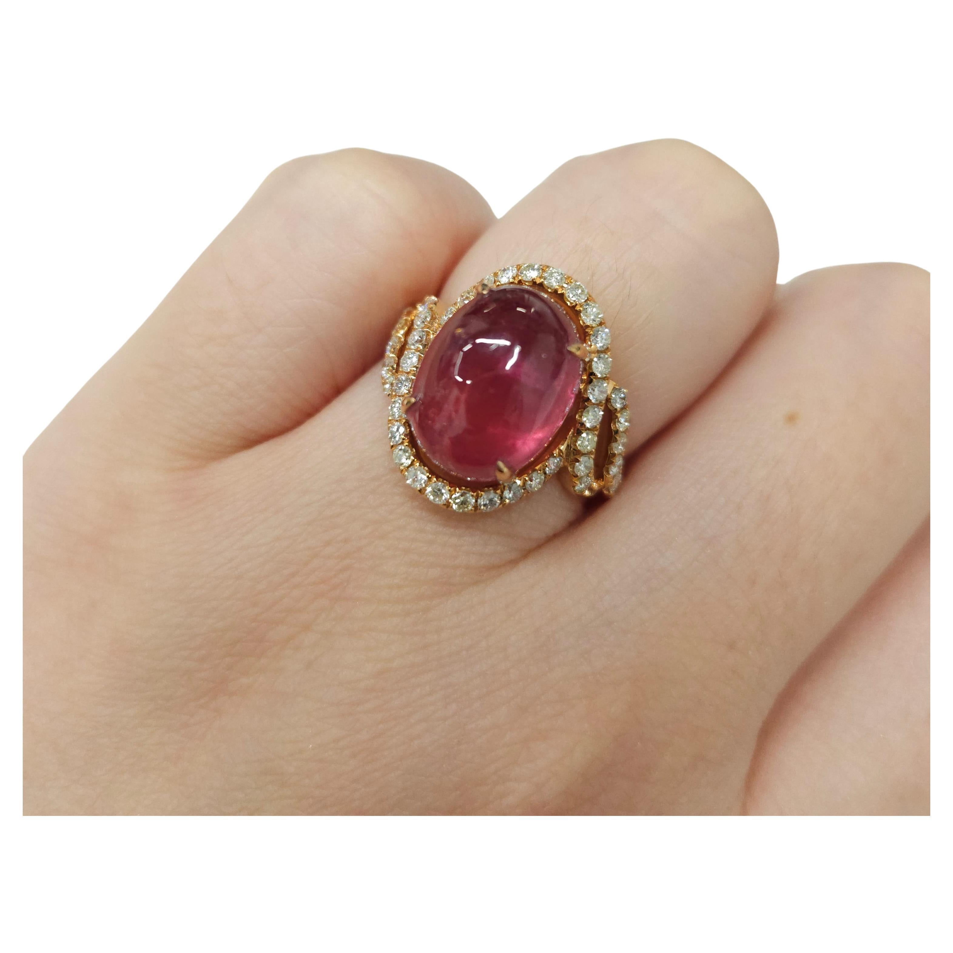 IGI Certified  9.10 Carat Rubellite Tourmaline & Diamond Ring in 18K Rose Gold