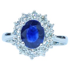 IGI Certified 1.23 Carat Blue Sapphire & Diamond Ring in 18K White Gold
