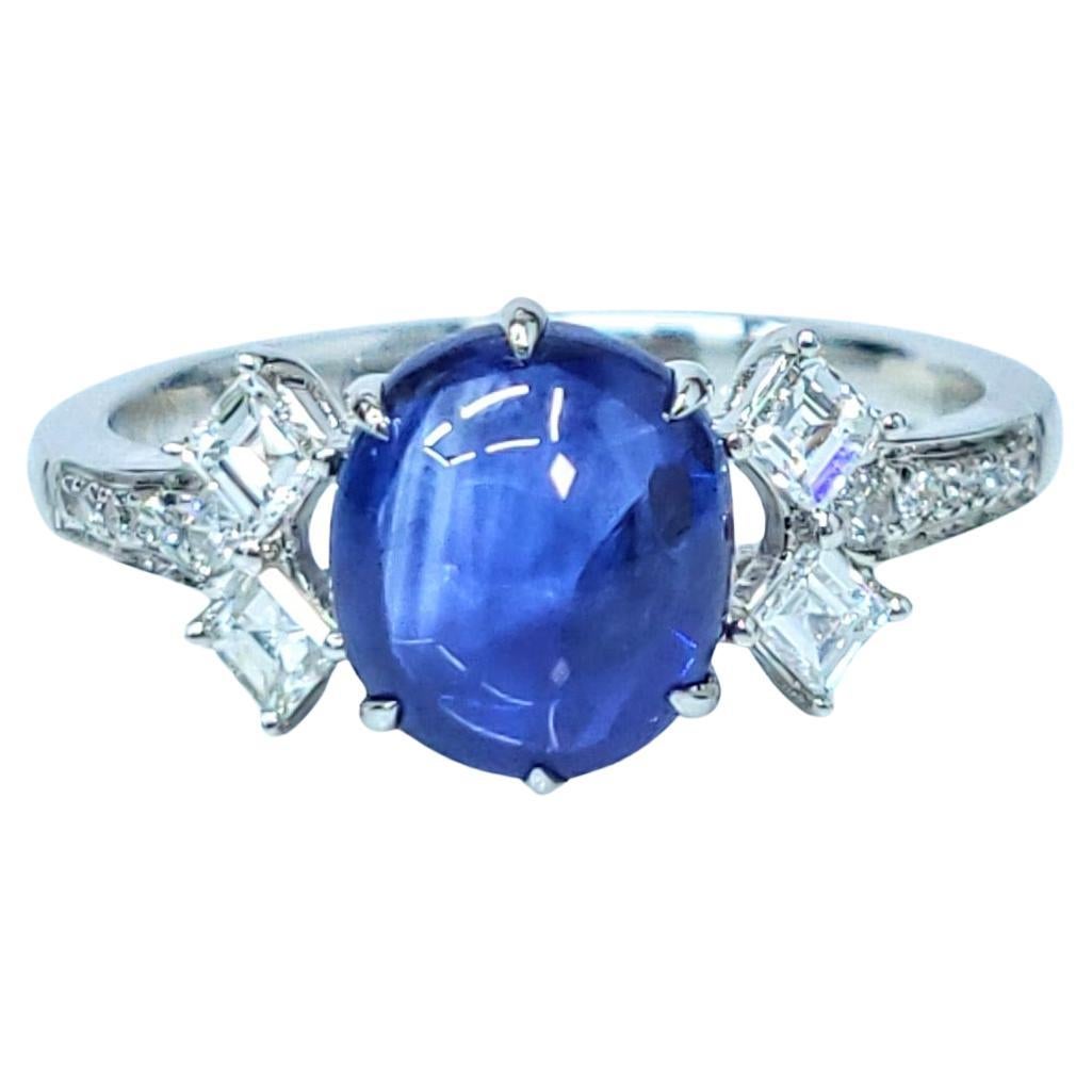 IGI Certified 2.02 Carat Blue Sapphire & Diamond Ring in 18K White Gold