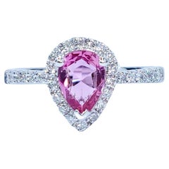 IGI Certified 0.77 Carat No Heat Pink Sapphire & Diamond Ring 18K White Gold