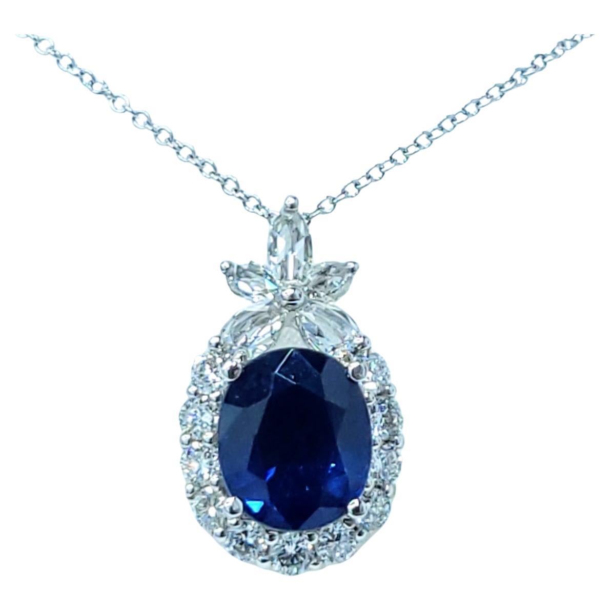 Ciondolo con zaffiro e diamante dello Sri Lanka certificato IGI da 1,92 carati in oro bianco 18 carati