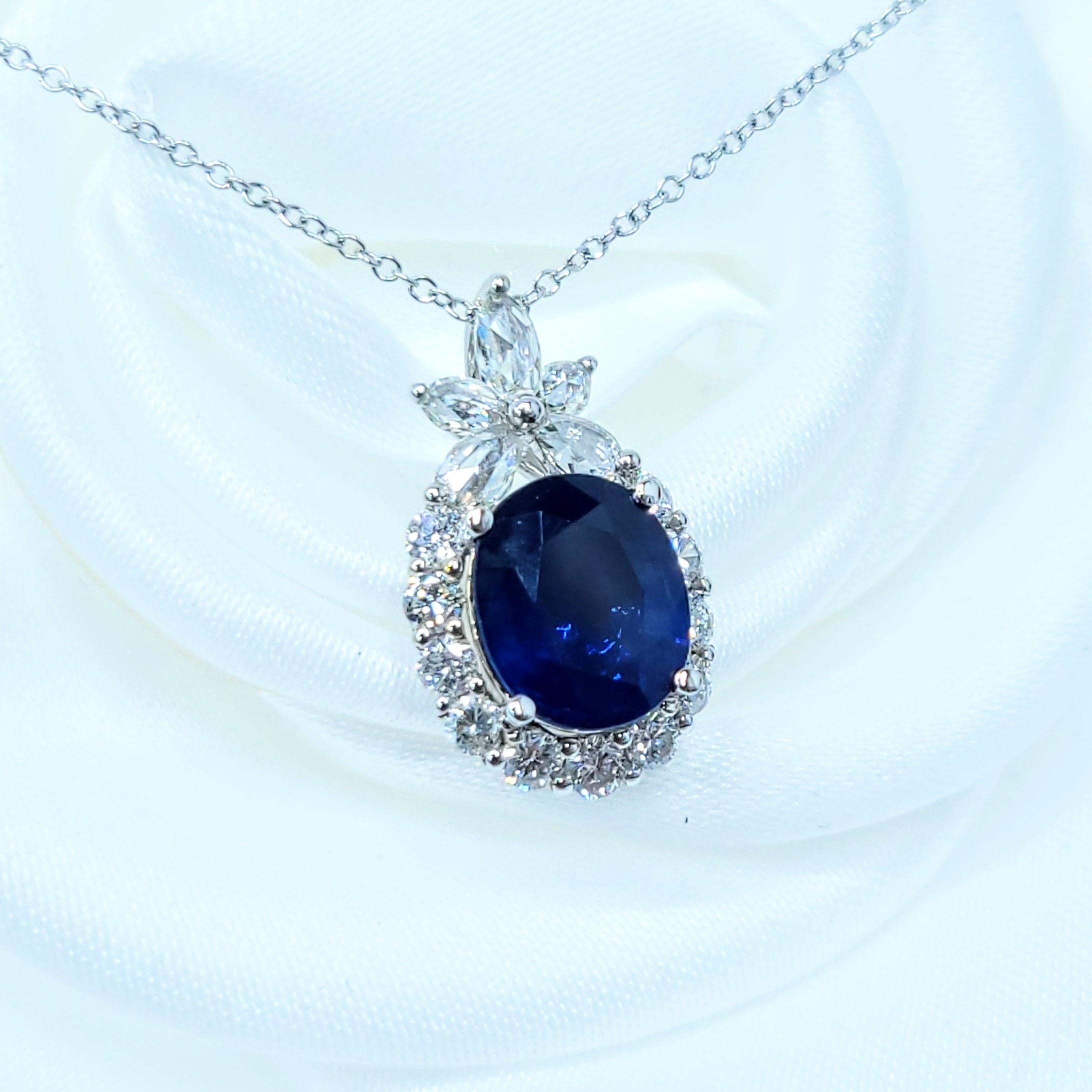 IGI-zertifizierter Anhänger mit 1,92 Karat srilankischem Saphir und Diamant aus 18 Karat Weißgold (Moderne) im Angebot