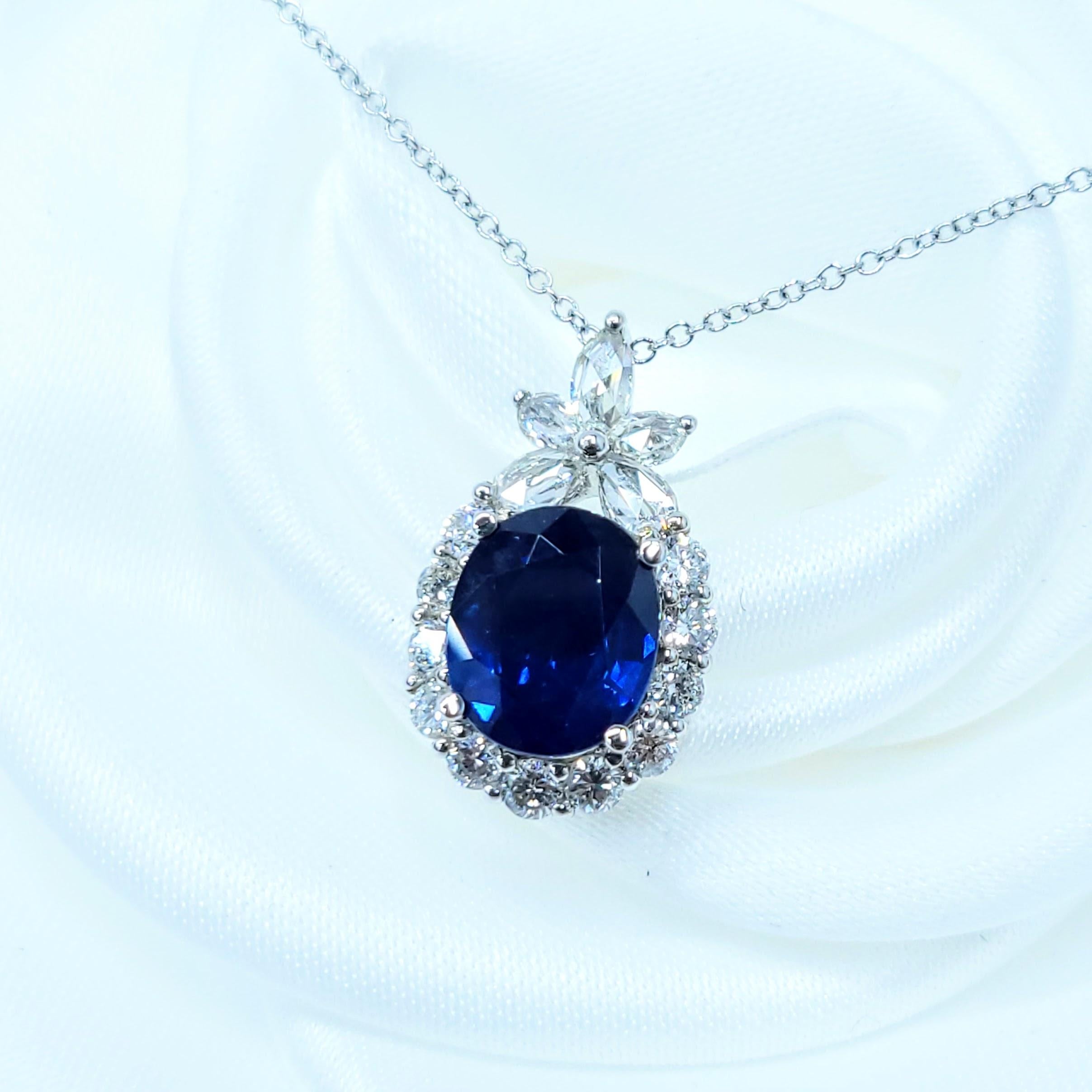IGI-zertifizierter Anhänger mit 1,92 Karat srilankischem Saphir und Diamant aus 18 Karat Weißgold im Zustand „Neu“ im Angebot in KOWLOON, HK