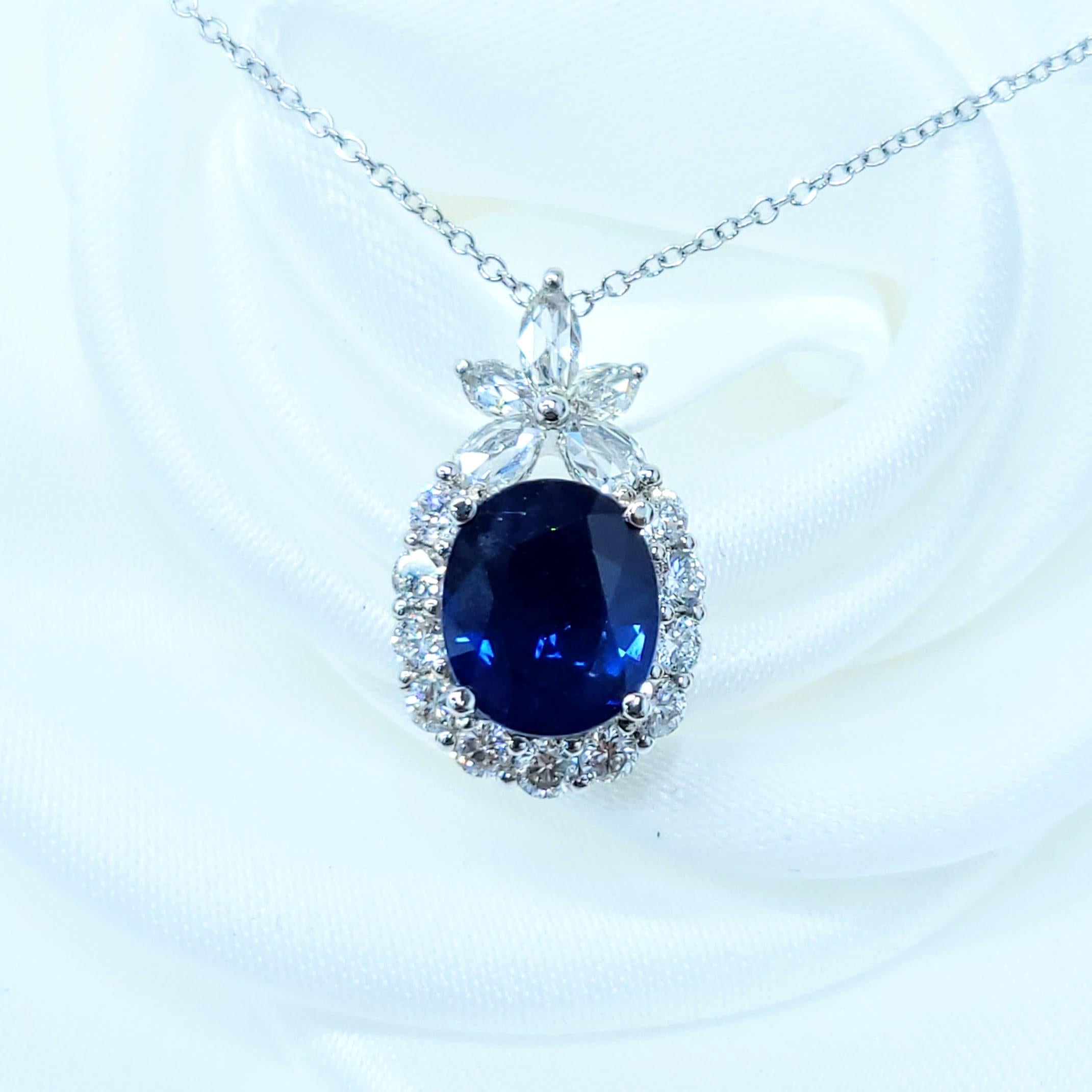 IGI-zertifizierter Anhänger mit 1,92 Karat srilankischem Saphir und Diamant aus 18 Karat Weißgold Damen im Angebot