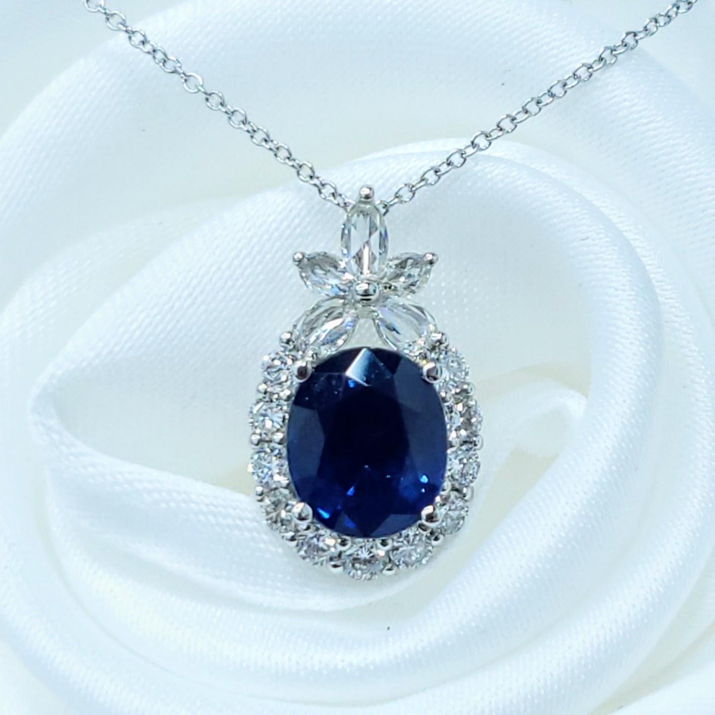 IGI-zertifizierter Anhänger mit 1,92 Karat srilankischem Saphir und Diamant aus 18 Karat Weißgold im Angebot 1